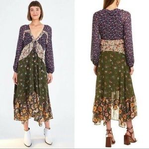 Farm Rio Floral Silk Mixed Liberty Midi Dress